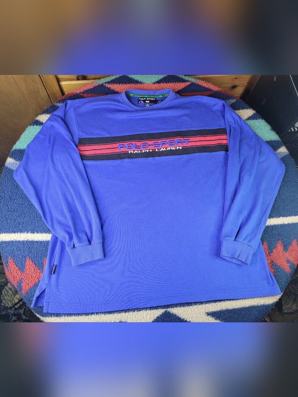 Polo Sport Ralph Lauren Shirt Mens Large Blue Long Sleeve Stripe Logo Crewneck